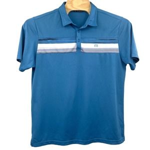 Travis Mathew Mens XL Blue Performance Chest Stripe Stretch Golf Polo Shirt